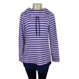 D&Co. Active Women's Lavender & Navy Striped Tunic Pullover Sweater Sz S